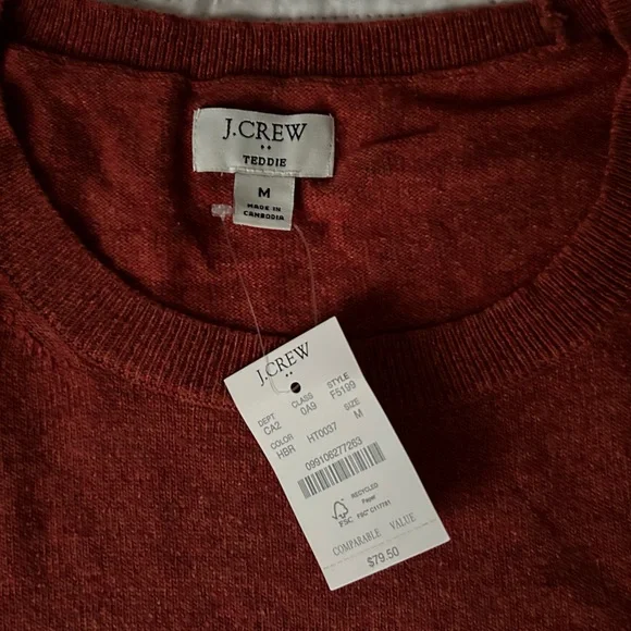 NWT J.Crew Factory Cotton Wool Blend Teddie Burnished Rust Sweater Size Medium - Picture 5 of 6